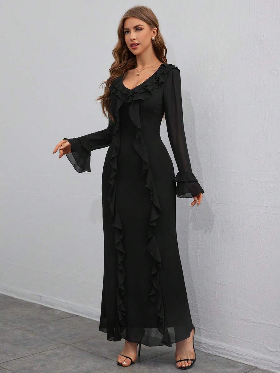 Firerie Romantic Ruffled Edge Long Sleeve Dress
