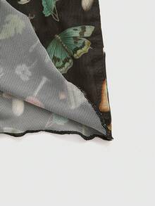 ROMWE Fairycore 女士田園蝴蝶結印花喇叭袖半透明上衣 - 彩色 - 查看 4