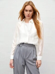 SHEIN BIZwear 女士長袖衫,配有前袋 - 白色 - 查看 6