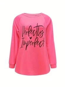 Women's Casual Letter Print Raglan Sleeve Sweatshirt, Suitable For Daily Commute And Office Wear, Autumn/Winter Pink Spring - Pink - View 3