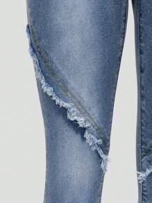 Cô gái Tween Rửa nhẹ Xanh Frayed Hem Co giãn Denim Quần ống loe - Rửa nhẹ - Xem 3