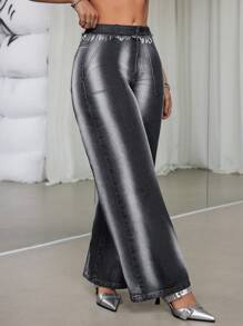 SHEIN ICON 女士撕邊洗水牛仔褲 - 黑色 - 查看 4