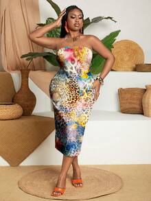 Slaydiva 女士加大碼豹紋露肩修身夏日度假連衣裙 - 白色 - 查看 3