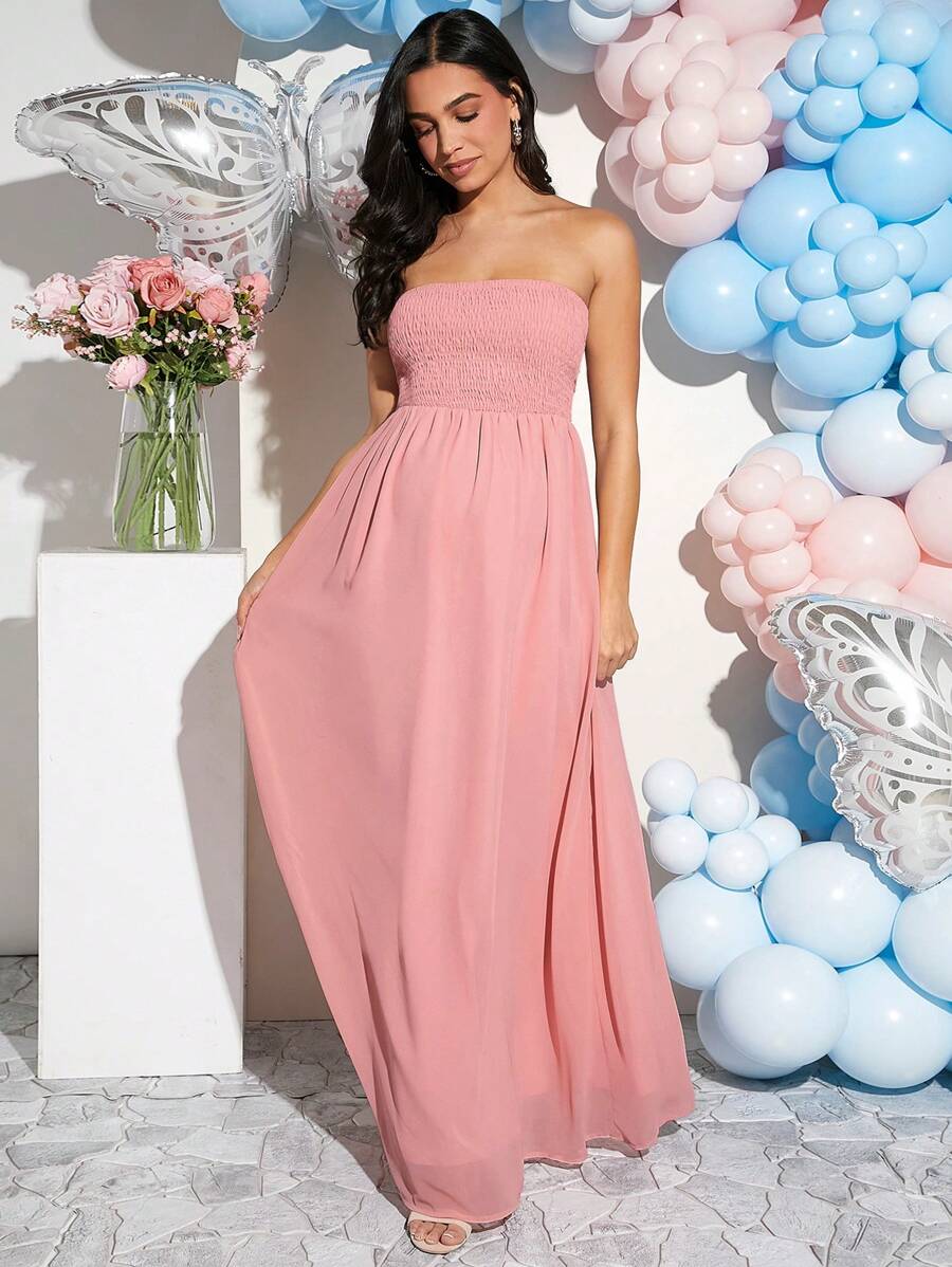 SHEIN Loomaby Gender Reveal Dress Elegant Maternity Party Long Dress