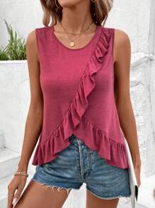 SHEIN LUNE 女性荷葉邊不對稱下擺背心 - 中紫紅色 - 查看 1