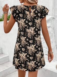 SHEIN LUNE Ladies' Floral Print Cap Sleeve A-Line Dress