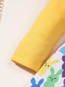 SHEIN Girls' Easter Colorful Rabbit Printed Casual Dress - Multicolor - View 3