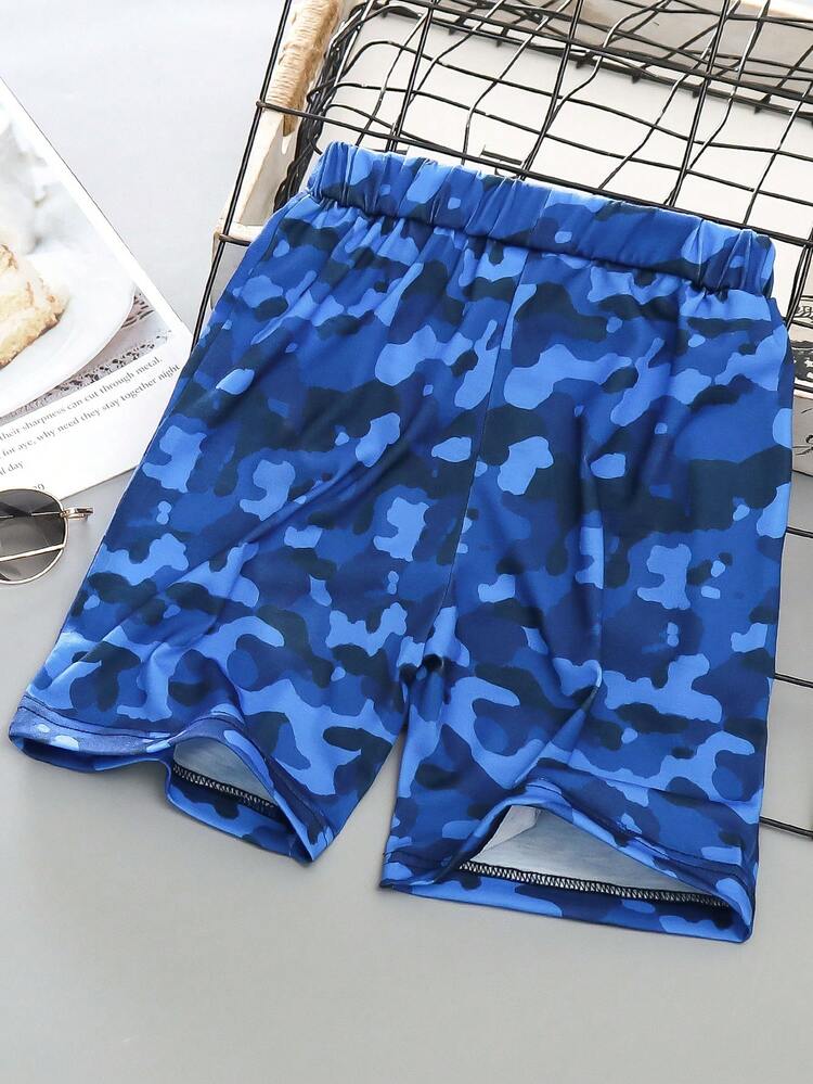 Young Boys' Short Casual Shorts With Tooth Monster Cartoon Design For Summer