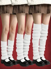 ROMWE 3pairs Y2k Style Leg Warmers Set - White - View 1