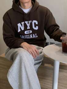 DAZY Nam Thêu Chữ Túi kangaroo Dây rút Hoodie - màu nâu - Xem 5