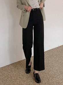 DAZY Women's Plain Pocket Straight Leg Loose Fit Business Casual Trousers,Women Dress Pants Fall/Winter - Black - View 6