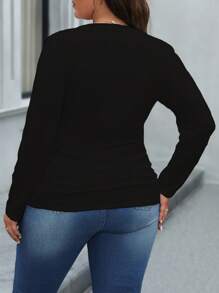 Calvaya 大尺碼圓領長袖t恤 - 黑色 - 查看 2