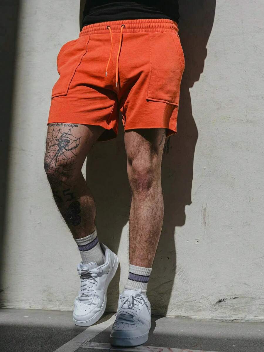 Manfinity LEGND Men's Solid Color Drawstring Shorts - Orange - View 1