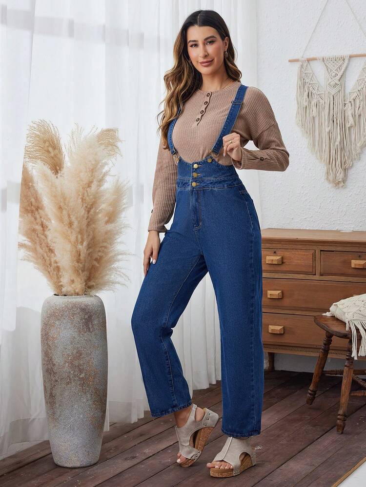 Women's Button-Front Denim Overalls