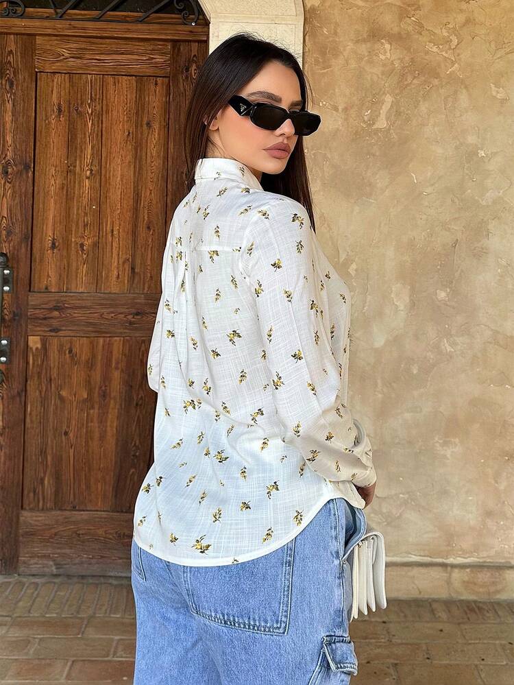 Women's Long Sleeve Floral Print Fitted Shirt #Easter
