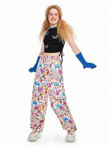 SHEINNeu Kidcore蝴蝶刺繡拉繩側邊配流蘇邊的黑色背心上衣 - 黑色 - 查看 3