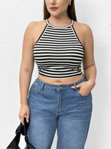SHEIN Essnce Plus Size Women's Summer Casual Slim Fit Set Of 3 Halter Neck Tank Tops - Multicolor - View 4