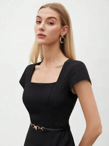 BizChic 女士方領短裙 - 黑色 - 查看 4
