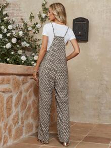 SHEIN LUNE Jumpsuit Con Cuello En V Y Pantalones Ajustados Con Patrón Geométrico Impreso Completo Para Mujeres