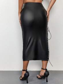 Zolique Falda Cruzada Con Abertura Lateral Con Lazo Para Mujeres - Negro - Ver 2