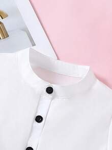 SHEIN 少女個性化有趣信件與熊印花寬鬆休閒裙 - 白色 - 查看 3