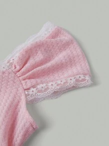 Sweetra Waffle Lace Patchwork T-Shirt Y2K Outfit 