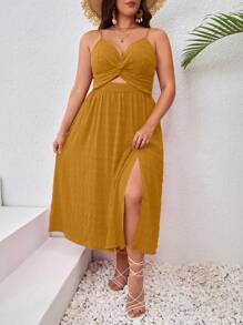 SHEIN VCAY Plus Size Twisted Detail High Side Slit Cami Dress