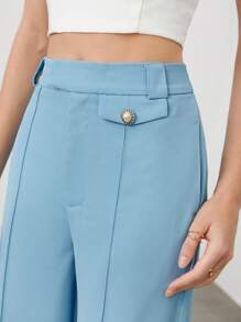 BizChic 女款純色斜口袋西裝褲 - 藍色 - 查看 6