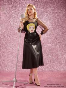 Marilyn Monroe X SHEIN Body con stampa di caratteri, decorato con contrasto di rete e perle finte