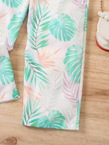 SHEIN Young Girls' Summer New Arrival Plant Printed Ruffle Trim Jumpsuit - Multicolor - View 5