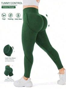 Easithlete Plus Size Sports Leggings - Dark Green - View 1