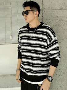 DAZY Men's Striped Drop Shoulder Sleeve Sweater Fall,Winter - Multicolor - View 8