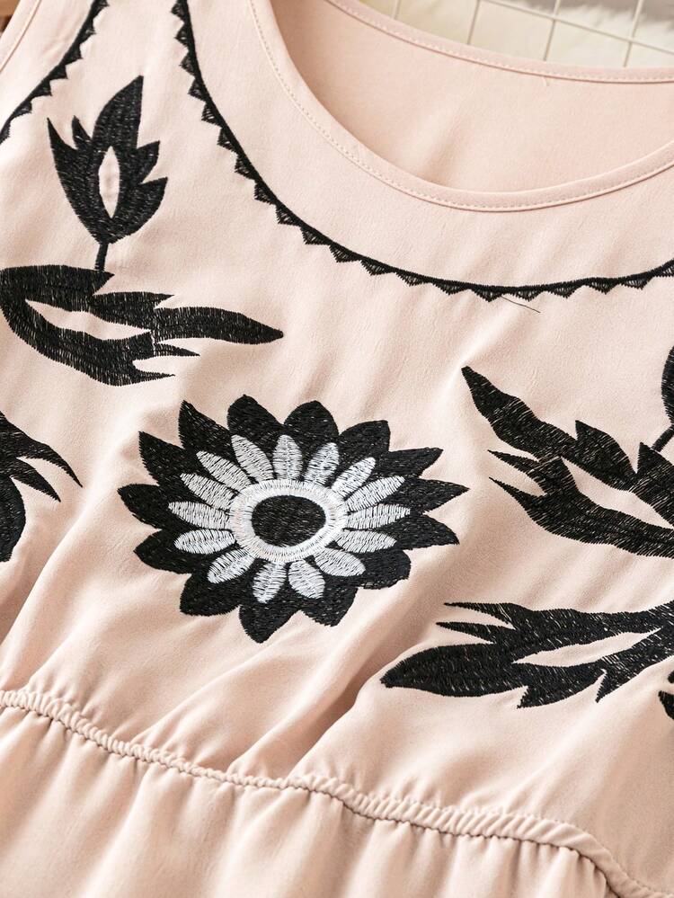 Plus Size Sleeveless Embroidered Dress