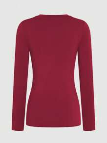 INAWLY Camiseta De Manga Larga Con Cuello Redondo De Color Sólido Para Mujer