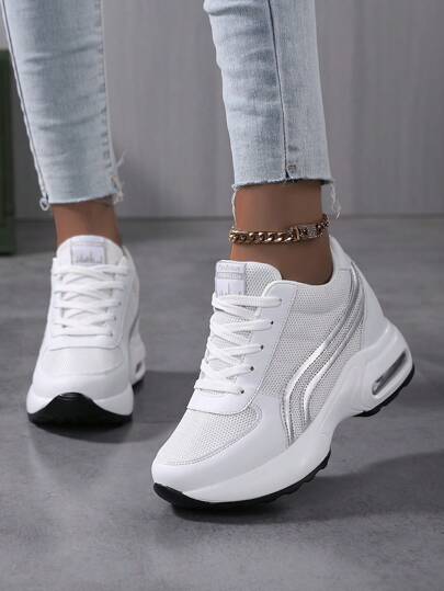 Höst/vinter Damsneakers med andningsbar mesh-plattform, Casual utomhusskor med snörning, Bekväma damskor