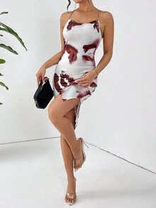 SHEIN Privé 十字背部搖鈴鏈子細節吊帶洋裝 - 彩色 - 查看 5