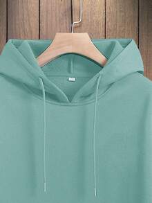 RueChic Men'S Letter Printed Fleece Hoodie With Drawstring - Mint Green - View 5