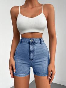 EURMUSE High Waist Denim Shorts - Blue - View 5