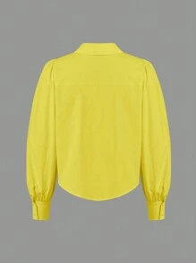 SHEINNeu 女性心形印花燈籠袖上衣 - 黃色 - 查看 2