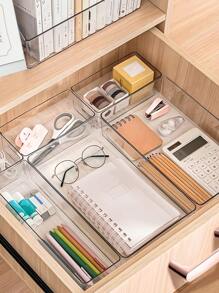 SHEIN Basic living Conjunto De 4 Cajas De Almacenamiento Organizadoras De Plástico Transparente Para Cajones, Con 4 Tamaños Disponibles Y Separadores Para Maquillaje, Joyas, Herramientas De Cocina, Dormitorio, Baño Y Suministros De Oficina - Blanco - Ver 3