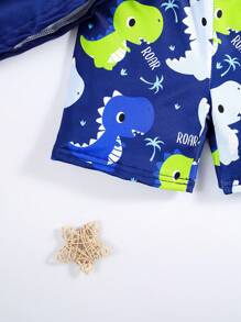 SHEIN Young Boy Combination Leisure Round Neck Dinosaur Pattern Two Pieces Swimsuit - Blue - View 3