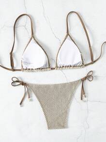 SHEIN Swim Bộ bikini quây nữ đi biển mùa hè - màu nâu - Xem 2