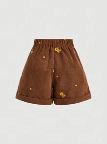 SHEIN MOD Ladies' Embroidered Corduroy Shorts - Multicolor - View 2