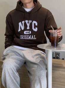 DAZY Nam Thêu Chữ Túi kangaroo Dây rút Hoodie - màu nâu - Xem 1