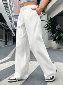 SHEIN EZwear Women's White Woven Pants - White - View 3