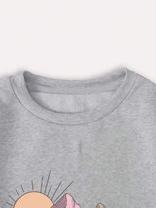 SHEIN EZwear Women's Printed Long Sleeve Sweatshirt - Grey - View 5