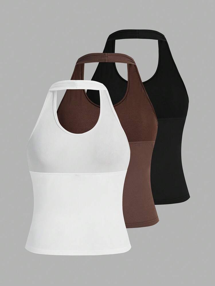 Plus Size Women'S Solid Color Halter Neck Tank Top