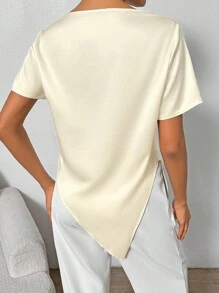 SHEIN Privé 女式連帽寬鬆短袖衫 - 杏色 - 查看 2
