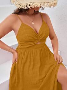 SHEIN VCAY Plus Size Twisted Detail High Side Slit Cami Dress