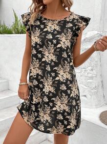 SHEIN LUNE Ladies' Floral Print Cap Sleeve A-Line Dress